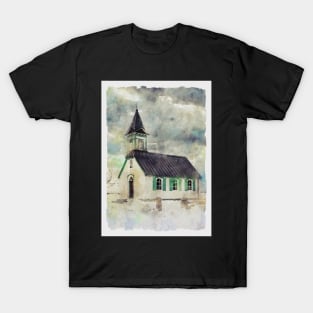 Church in the snow - watercolour painting T-Shirt